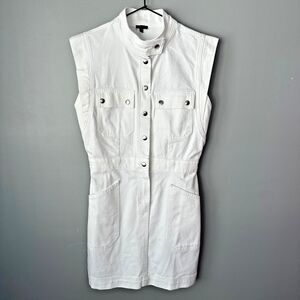 Express Denim Button Front White Utility Mini Dress Womens Medium